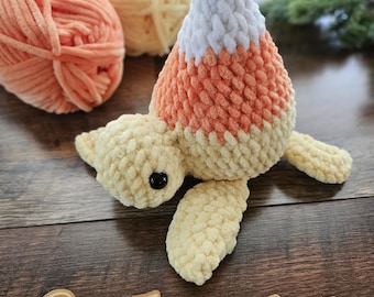 Candy Corn Turtle | Handmade Crochet Plushie | Halloween Stuffed Animal | Made To Order