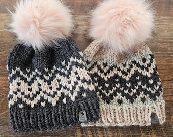 Knit Beanies | Wool Blend Winter Hats | Adult Size | Removable Pom Pom