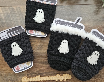 Halloween Ghost Cup Cozy | Handmade Coffee & Cold Brew Sleeves | Ready To Ship | Ghost Mug Sleeves