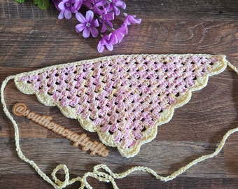 Colorful Handmade Granny Stitch Bandana in 100% Cotton | Unique Crochet Headwear | Pink and Yellow