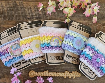 Spring Coffee Cozy | Mug Hug | Crochet Cup Cozy | Coffee Cup Sleeve | Ready to Ship | Easter Basket Gifts | Coffee Lover | Reusable