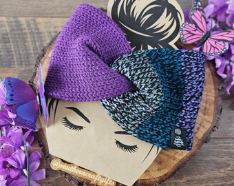 Twisted Ear Warmer READY to SHIP - Purple and Black Knit Headband - Gifts for Her