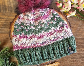 Afton beanie for Adults, Hand Chunky Knit Pom Pom Beanie