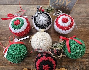 Crochet Christmas Ball Ornaments | Handmade with Acrylic Yarn | 10" Circumference