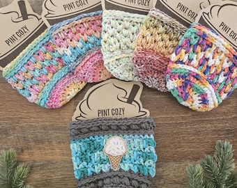 Handmade Crochet Pint Cozy: Cotton Ice Cream Sleeve