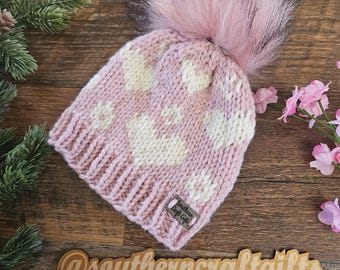 Eternal Hearts Beanie | Baby Size | Knit Beanie for Kids | Pom Pom Beanie | Hats with Hearts