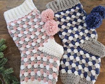 Crochet Christmas Stocking | Pom Pom Accent | Soft Acrylic Yarn | Lined Stockings