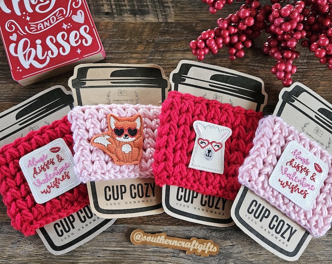 Featured listing image: Valentine's Crochet Cup Cozy: Handmade Coffee Mug Hug