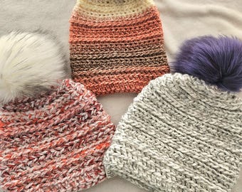 Chunky Crochet Beanie | Cider Beanie in Adult & Teen Sizes | Removeable Pom Pom | Winter Hat | Handmade Gift