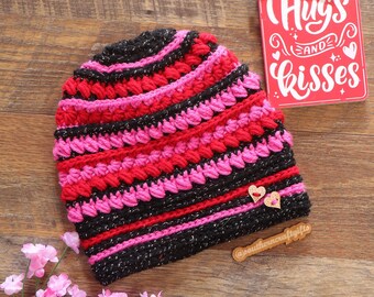 Valentine's Beanie, Crochet Beanie, Women's Hats, Stars Align Beanie, Crochet Toque