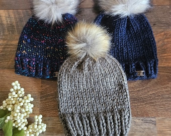 Toddler Winter Hats, Knit Hats, READY to SHIP, Toddler Boy Hats, Toddler Girl Hats, Knit Winter Hats, Faux Fur, Pom-Pom Hats, Baby Hats