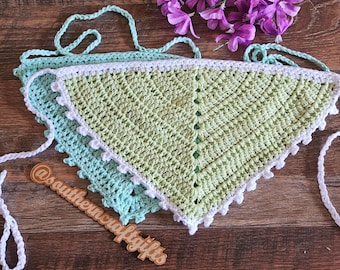 Unique Handmade Cotton Crochet Bandana | Stylish Headwear | Green and White