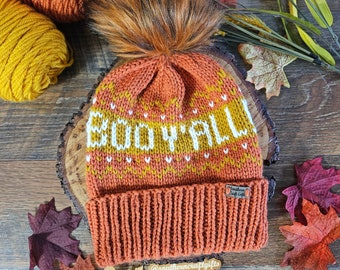 Boo Y'all Beanie, Knit Beanie, Toque, Halloween Beanie, Halloween Hat, Boo Beanie, Orange & Gold, Knitted Beanie