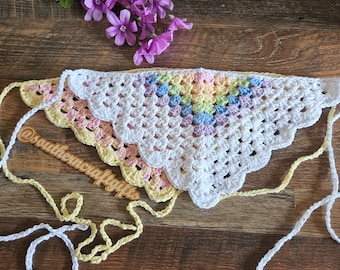 Colorful Handmade Granny Stitch Bandana in 100% Cotton | Unique Crochet Headwear | Pastel rainbow