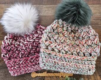Chunky Basket Weave Beanie| Adult | Christmas Beanie | Multicolor or Red & White