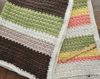 Crochet Striped Baby Blanket: Lightweight Acrylic Yarn, 28x33 Inches