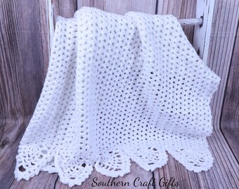 White Baby Blanket, READY TO SHIP, Crochet Blankets, Christening Blankets, Baby Girl Blankets, New Baby Gifts