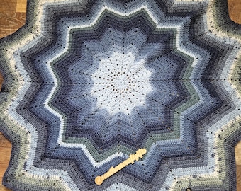 Handmade Crochet 12-Point Star Baby Blanket | Soft Lightweight Blanket | Shades of Blue | Ready to Ship