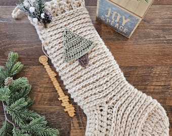 Crochet Christmas Stocking | Tree Applique | One of a Kind