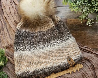 Nerstrand Beanie | Knit Acrylic Winter Hat | Double Brim, Neutral Stripes