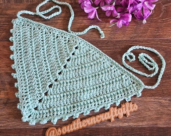 Unique Handmade Cotton Crochet Bandana | Stylish Headwear | Mint Green