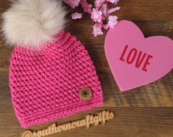 Baby Beanie, Crochet Beanie, Azalea Beanie, Toques, 6-12 months, Baby Hats, Pom Beanie, Baby Winter Hats