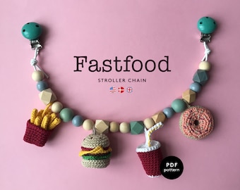 Fastfood Stroller Chain | CROCHET PATTERN | Stroller Mobile | Pram | Amigurumi | Baby Crochet | Burger | Soda | Fries | Doughnut | Donut PDF