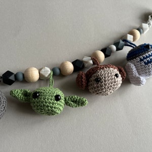 Star Wars Stroller Chain CROCHET PATTERN Mobile Pram Amigurumi Baby Crochet Garland Leia Yoda Death Star R2D2 Toy image 5