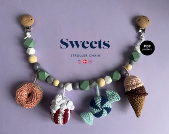 Sweets Stroller Chain | CROCHET PATTERN | Mobile | Pram | Amigurumi | Baby | Crochet | Garland | Doughnut | Popcorn | Ice Cream | Candy  Toy