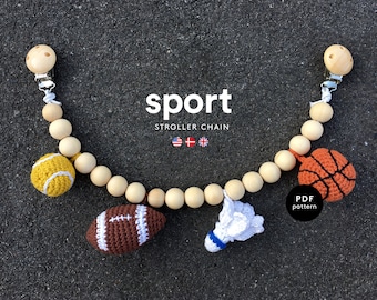Sport Stroller Chain | CROCHET PATTERN | Pram Mobile | Amigurumi | Baby Toy | Shuttlecock | Football | Tennis | Basketball | Garland | Boy