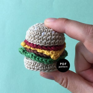 Mini Burger | CROCHET PATTERN | Amigurumi | Play Food | Pram Chain Ornament | Crochet Fastfood | Minis