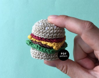 Mini Burger | CROCHET PATTERN | Amigurumi | Play Food | Pram Chain Ornament | Crochet Fastfood | Minis