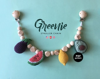 Greenie Stroller Chain | CROCHET PATTERN | Mobile | Pram | Amigurumi | Baby Crochet | Eggplant | Watermelon | Lemon | Avocado |garland | PDF