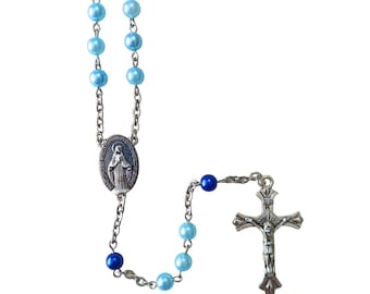 Rosario Milagroso de la Virgen Azul – Cuentas de ABS de 6 mm – Rosario católico – Regalo religioso para bautizo y comunión – Collar de oración