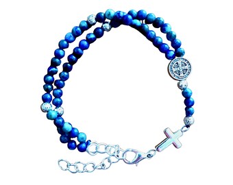 Lapis Lazuli & Silver Rosary Bracelet – Saint Benedict Medal