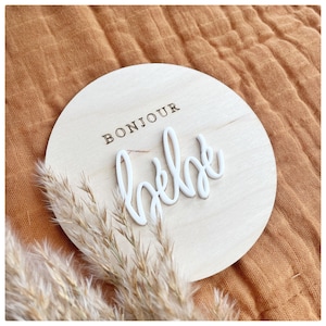 Bonjour Bebe plaque / French baby plaque / hello world baby disc /Francois/ French baby announcement / baby disc/ new arrival/name reveal