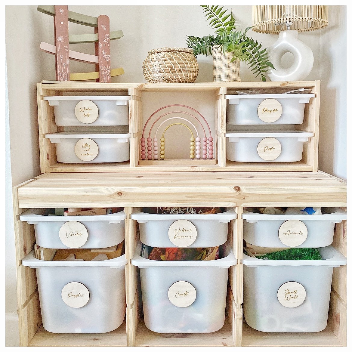 Étiquettes de rangement en bois décor de pépinière pour enfant