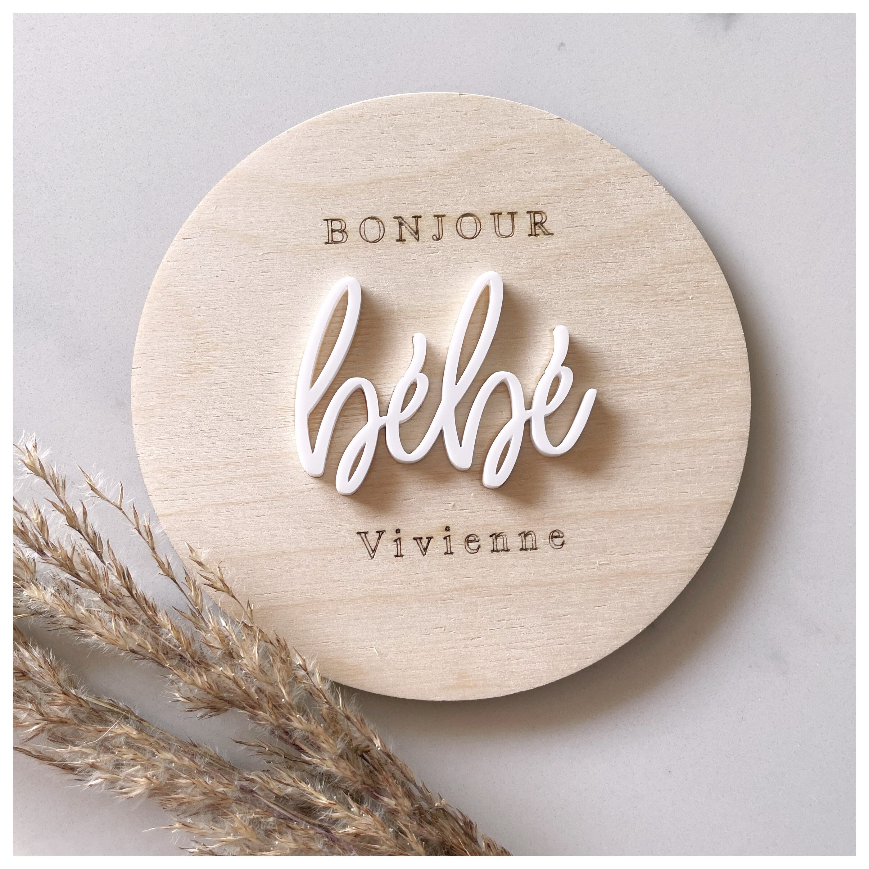 Bonjour Bebe Plaque / French Baby Plaque / Hello World Baby Disc