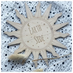 Earth side celestial baby plaque / hello world baby plaque /star baby plaque/ baby announcement disc / sun and moon baby announcement