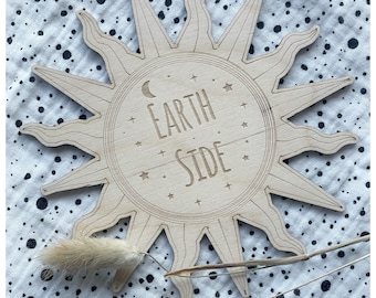 Earth side celestial baby plaque / hello world baby plaque /star baby plaque/ baby announcement disc / sun and moon baby announcement