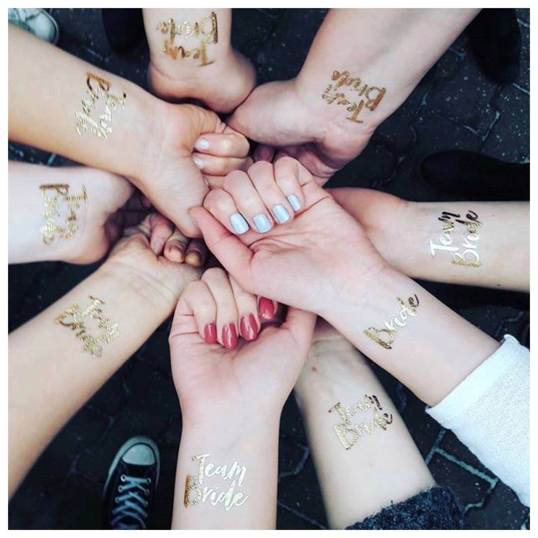 Tatuaggi Temporanei Oro Per Addio Al Nubilato - 20 Pezzi: 2 Da Sposa E 18 Team Bride