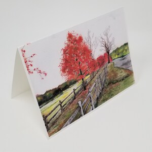 Carte de voeux paysage Blank Note Card NewEngland Art Illustration Wedding Card Giclee Premium Archival Connecticut Fall Vacances stationnaires