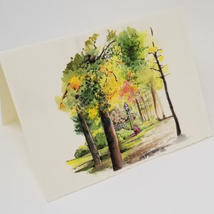 Carte de voeux paysage Blank Note Card NewEngland Art Illustration Wedding Card Giclee Premium Archival Connecticut Fall Vacances stationnaires