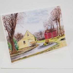 Carte de voeux paysage Blank Note Card NewEngland Art Illustration Wedding Card Giclee Premium Archival Connecticut Fall Vacances stationnaires