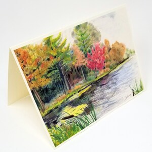 Carte de voeux paysage Blank Note Card NewEngland Art Illustration Wedding Card Giclee Premium Archival Connecticut Fall Vacances stationnaires