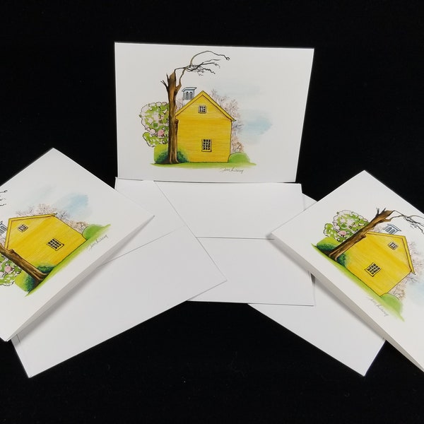 Greeting Cards Note Cards New England Watercolor Building Art Rendering Wedding Cards Illustration Premium Stationery Holiday Card Pack Set