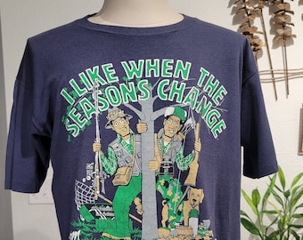 Vintage 90s Hunting like when Seasons Change,Fishing To Hunt navy blue T-shirt size XL