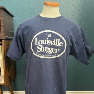 Vintage 90's Louisville Slugger Baseball Navy Blue T Shirt Size L