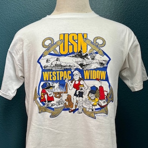 Vintage 90s USN United States Navy Westpac Widow Military tee white T shirt M