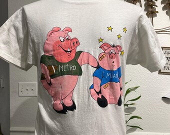 ヴィンテージ 80 ピッグ メトロ対マイアミ フットボール 手描き